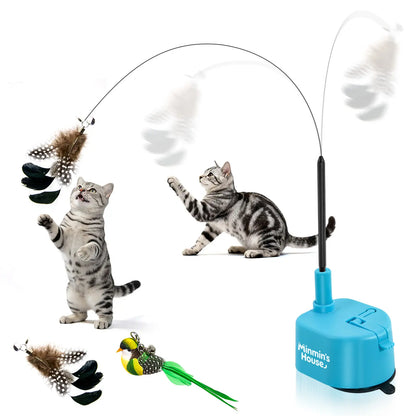 Interactive Cat Toys for Indoor Cats - Automatic 360° Swirling Flying Bird Feather Toy, USB Rechargeable Electric Cat Teaser with Reusable Strong Sticky Vacuum Suction Cup Base,Self-Play Toy for Bored Cat