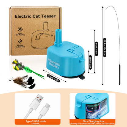 Interactive Cat Toys for Indoor Cats - Automatic 360° Swirling Flying Bird Feather Toy, USB Rechargeable Electric Cat Teaser with Reusable Strong Sticky Vacuum Suction Cup Base,Self-Play Toy for Bored Cat