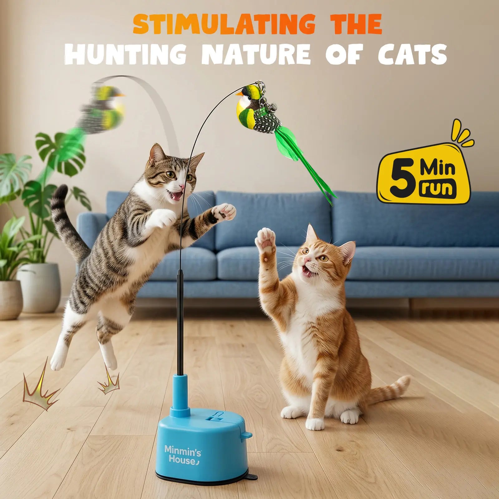 Interactive Cat Toys for Indoor Cats - Automatic 360° Swirling Flying Bird Feather Toy, USB Rechargeable Electric Cat Teaser with Reusable Strong Sticky Vacuum Suction Cup Base,Self-Play Toy for Bored Cat