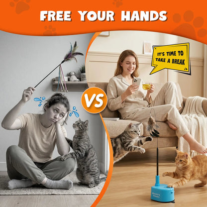 Interactive Cat Toys for Indoor Cats - Automatic 360° Swirling Flying Bird Feather Toy, USB Rechargeable Electric Cat Teaser with Reusable Strong Sticky Vacuum Suction Cup Base,Self-Play Toy for Bored Cat