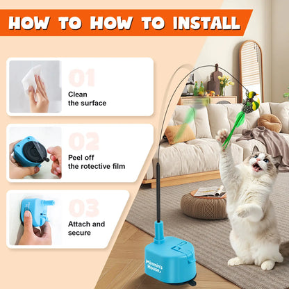 Interactive Cat Toys for Indoor Cats - Automatic 360° Swirling Flying Bird Feather Toy, USB Rechargeable Electric Cat Teaser with Reusable Strong Sticky Vacuum Suction Cup Base,Self-Play Toy for Bored Cat