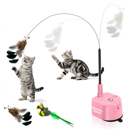 Interactive Cat Toys for Indoor Cats - Automatic 360° Swirling Flying Bird Feather Toy, USB Rechargeable Electric Cat Teaser with Reusable Strong Sticky Vacuum Suction Cup Base,Self-Play Toy for Bored Cat
